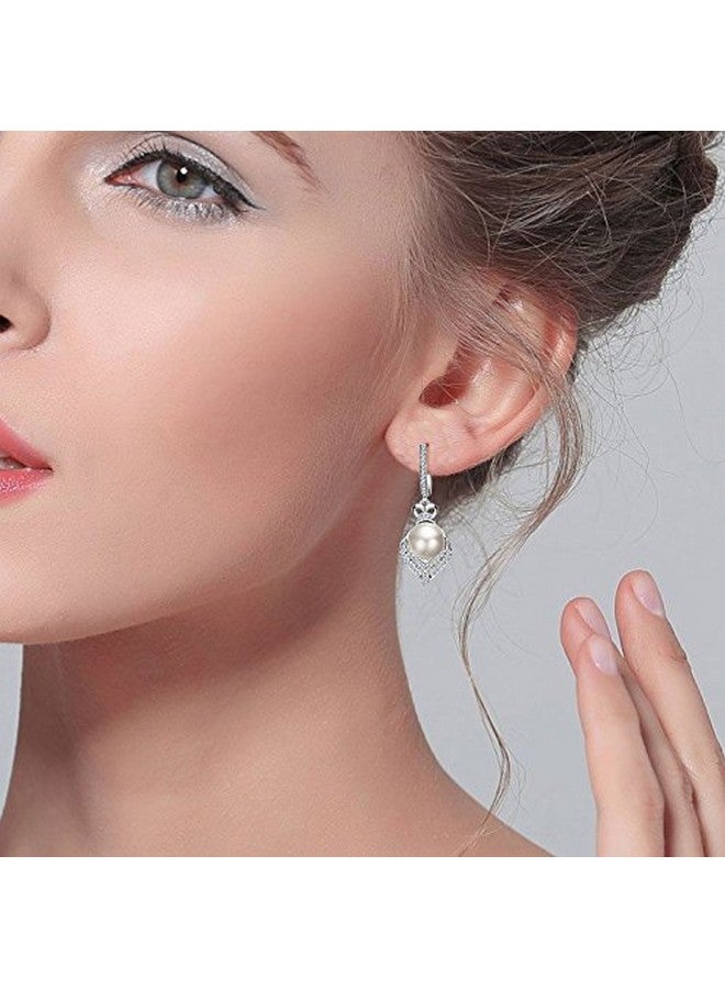 EVER FAITH Women'S 925 Sterling Silver Cz Aaa 9Mm Freshwater Cultured Pearl Elegant Floral Earrings Clear - Image 2