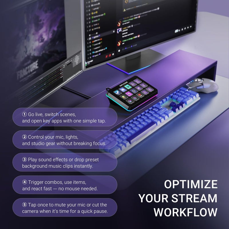 وحدة تحكم البث Fifine AmpliGame مع 15 مفتاح ماكرو، لوحة مفاتيح البث مع إجراءا�� الزناد في OBS/Twitch/YouTube/Streamlabs، لوحة أزرار الاختصار تعمل مع Mac و PC-D6 - Image 5