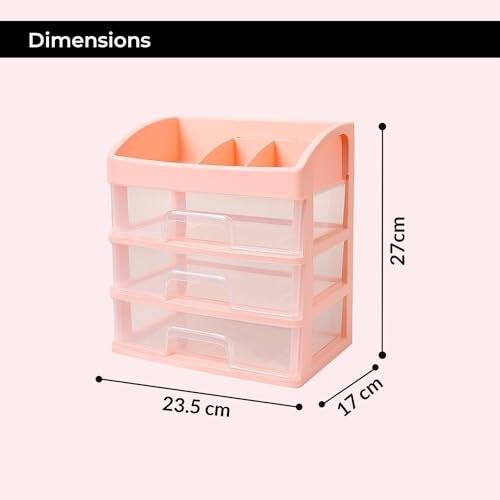 ALOXE Makeup Organisers & Storage Box | Space Saving Makeup Organizer Stand for Dressing Table & Skincare Storage (3-Tier Pink) - Image 2