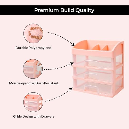 ALOXE Makeup Organisers & Storage Box | Space Saving Makeup Organizer Stand for Dressing Table & Skincare Storage (3-Tier Pink) - Image 5