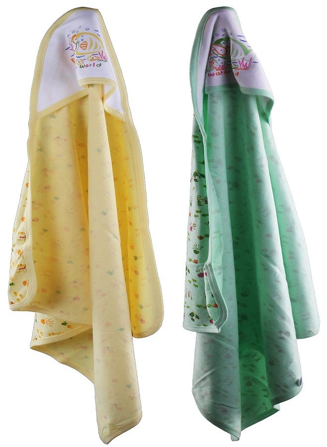 Favism Pure Cotton Soft Breathable New Born Baby Bath Towel with Hood Pack of 2 pcs, Lemon Green, Size 30 x 30 inch, 0-24 Months, Unisex - Image 1