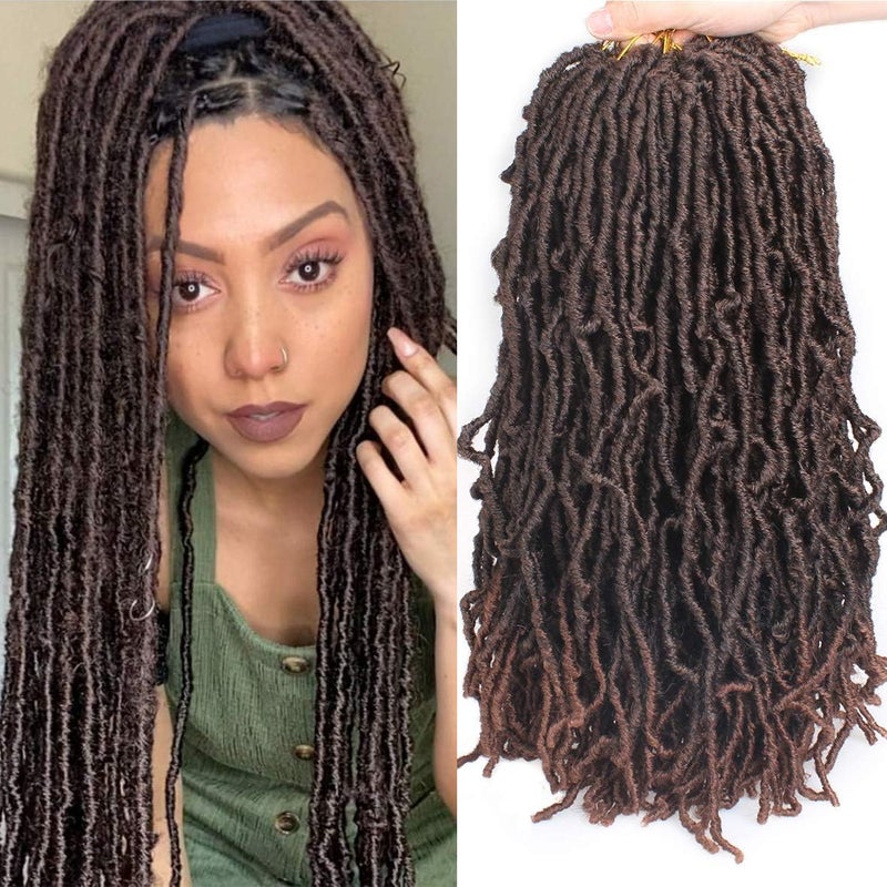 Leeven 18 Inch Faux Locs Crochet Hair 84 Roots Pre-looped Soft Locs Crochet Braids Ombre Brown Goddess Locs Dreadlocks Hair Extension Curly Faux Loc Braiding Hair T30# - Image 1