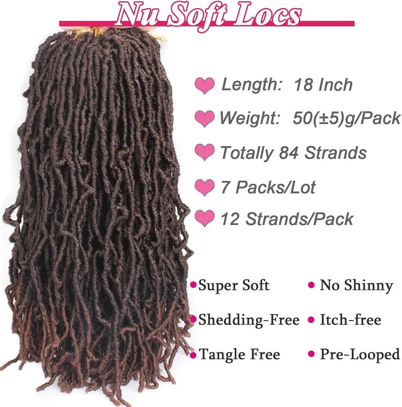 Leeven 18 Inch Faux Locs Crochet Hair 84 Roots Pre-looped Soft Locs Crochet Braids Ombre Brown Goddess Locs Dreadlocks Hair Extension Curly Faux Loc Braiding Hair T30# - Image 3