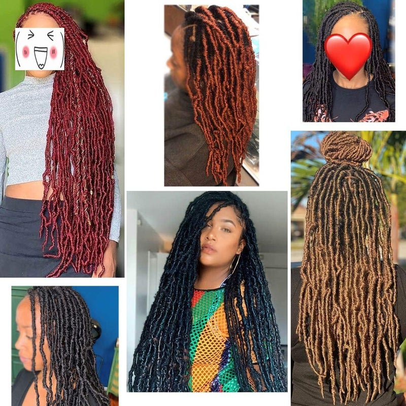 Leeven 18 Inch Faux Locs Crochet Hair 84 Roots Pre-looped Soft Locs Crochet Braids Ombre Brown Goddess Locs Dreadlocks Hair Extension Curly Faux Loc Braiding Hair T30# - Image 5