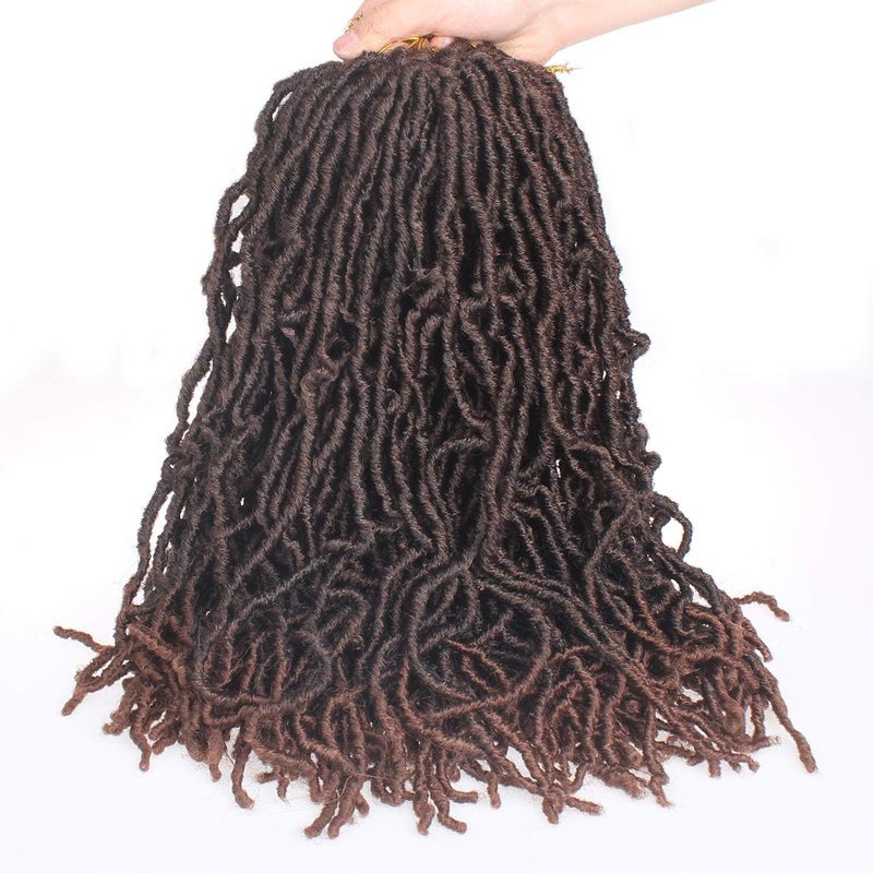 Leeven 18 Inch Faux Locs Crochet Hair 84 Roots Pre-looped Soft Locs Crochet Braids Ombre Brown Goddess Locs Dreadlocks Hair Extension Curly Faux Loc Braiding Hair T30# - Image 2