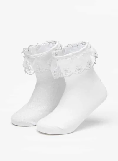 ليتل ميسي Girls Ruffle Detail Ankle Length Socks - Set of 2