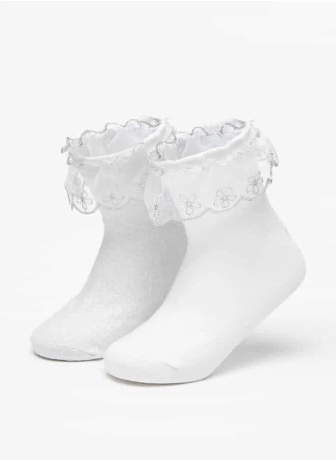 Little Missy Girls Ruffle Detail Ankle Length Socks - Set of 2