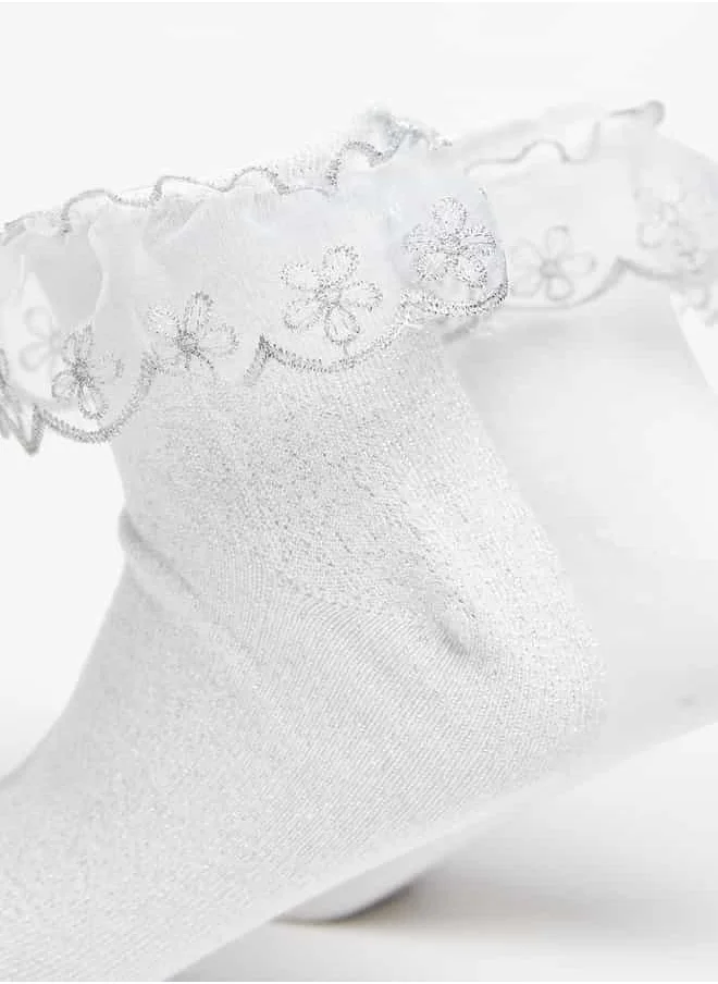 Little Missy Girls Ruffle Detail Ankle Length Socks - Set of 2