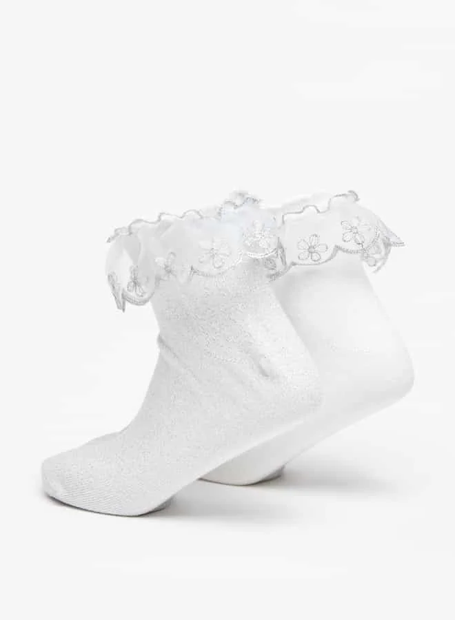 ليتل ميسي Girls Ruffle Detail Ankle Length Socks - Set of 2
