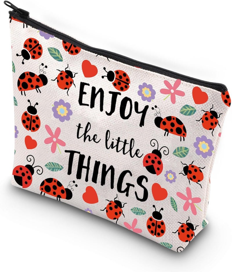 WCGXKO Ladybug Lover Gift Ladybug Party Favors Enjoy the Little Things Zipper Pouch Makeup Bag (LITTLE THINGS)