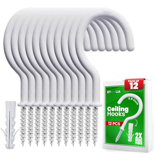 Etoolia 12 Pcs Ceiling Hooks for Hanging Plants - 2.9 inches Plant Hooks Heavy Duty,Hanging Hooks for Cups,Lights and Utensils -White Vinyl Coated Screw in Plant Hanging Hook Indoor and Outdoor - Image 1