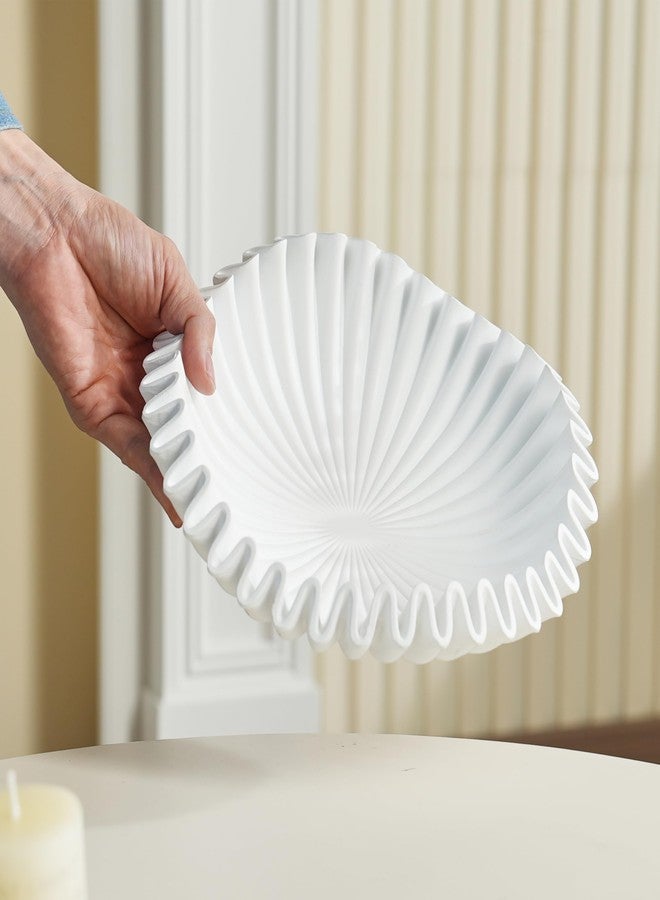 FESTGLOX White Decorative Bowl, Modern Handicraft Ruffle Key Bowls for Living Entryway Table, Decorative Fruit Bowl for Kitchen Counter, Coffee Tables - Image 3