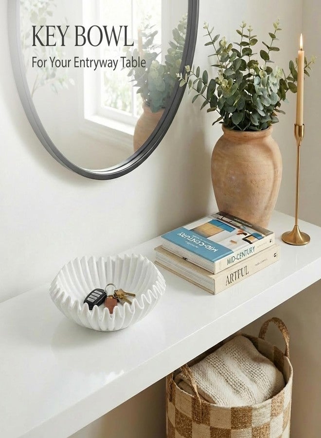 FESTGLOX White Decorative Bowl, Modern Handicraft Ruffle Key Bowls for Living Entryway Table, Decorative Fruit Bowl for Kitchen Counter, Coffee Tables - Image 4