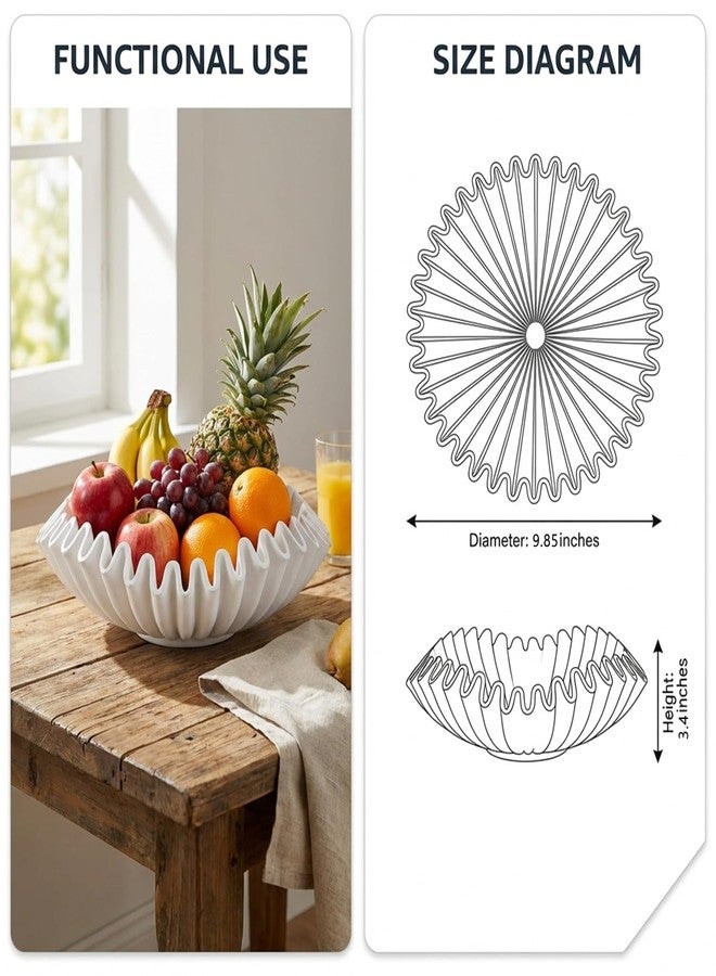 FESTGLOX White Decorative Bowl, Modern Handicraft Ruffle Key Bowls for Living Entryway Table, Decorative Fruit Bowl for Kitchen Counter, Coffee Tables - Image 2