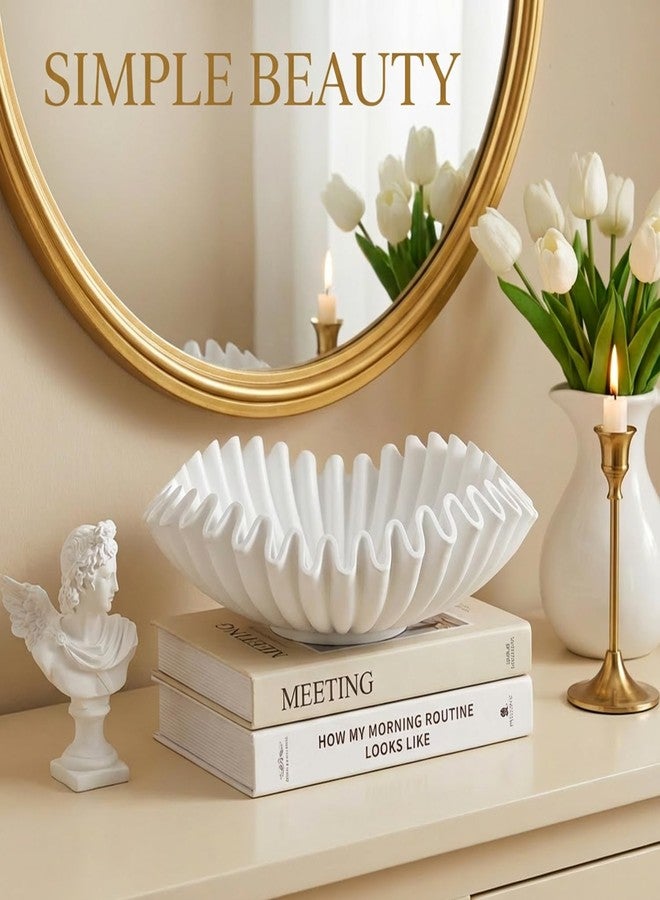 FESTGLOX White Decorative Bowl, Modern Handicraft Ruffle Key Bowls for Living Entryway Table, Decorative Fruit Bowl for Kitchen Counter, Coffee Tables - Image 5