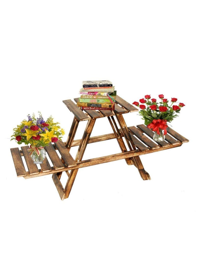 DubaiGallery Wooden Multipurpose Folding Rack | Plant Stand with 3 Deck | Living Room Side Stand / Wooden Stool/Flower Pot Stand | vase stand | Foot Rack, Standard - Image 4