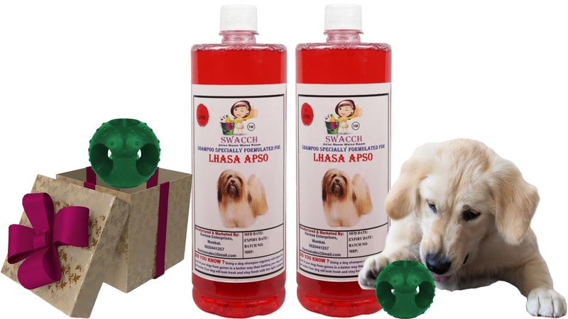 swacch Pet Shampoo | Puppy Safe Shampoo | PH Balanced | Ditch to Itch for Lhasa Apso Dog Shampoo 2 Litre (Strawberry) + Goofy Ball Chew Toy Combo Pack - Image 1