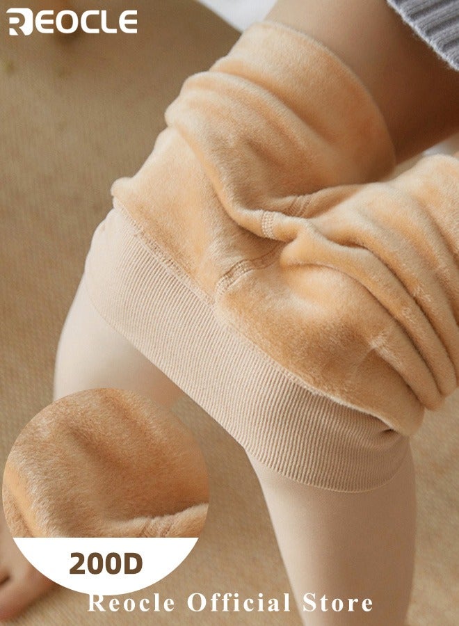 REOCLE Women's Lined Tights Warm Pantyhose Leggings Thick Tights Translucent Warm Plush Lined Elastic Tights  - Image 2
