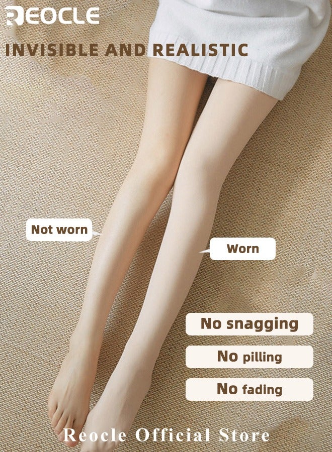 REOCLE Women's Lined Tights Warm Pantyhose Leggings Thick Tights Translucent Warm Plush Lined Elastic Tights  - Image 3