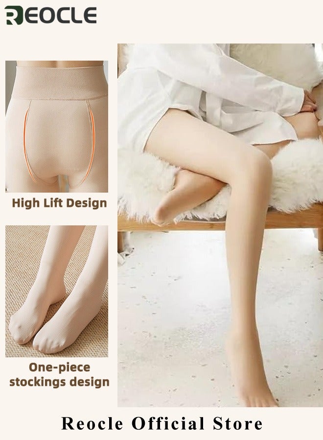 REOCLE Women's Lined Tights Warm Pantyhose Leggings Thick Tights Translucent Warm Plush Lined Elastic Tights  - Image 4