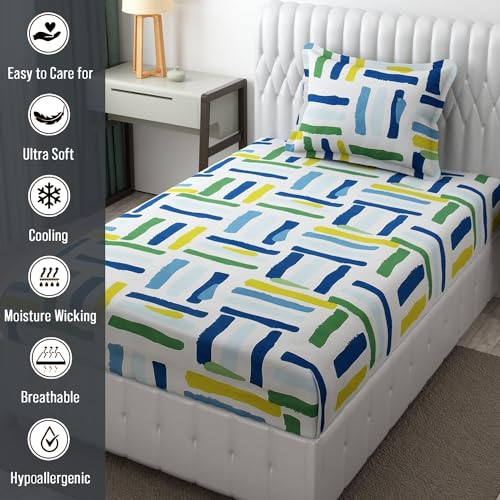 FRESH FROM LOOM Microfiber Rotary Printed Bed Sheet Set - Single Size, Hypoallergenic, Wrinkle Free with 1 Pillow Covers (60x90 Inches | Multi Line, Lining Design), 144 TC - Image 4