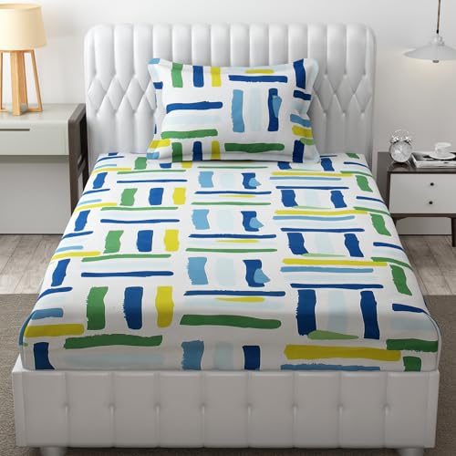 FRESH FROM LOOM Microfiber Rotary Printed Bed Sheet Set - Single Size, Hypoallergenic, Wrinkle Free with 1 Pillow Covers (60x90 Inches | Multi Line, Lining Design), 144 TC - Image 1