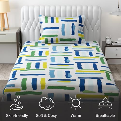 FRESH FROM LOOM Microfiber Rotary Printed Bed Sheet Set - Single Size, Hypoallergenic, Wrinkle Free with 1 Pillow Covers (60x90 Inches | Multi Line, Lining Design), 144 TC - Image 5