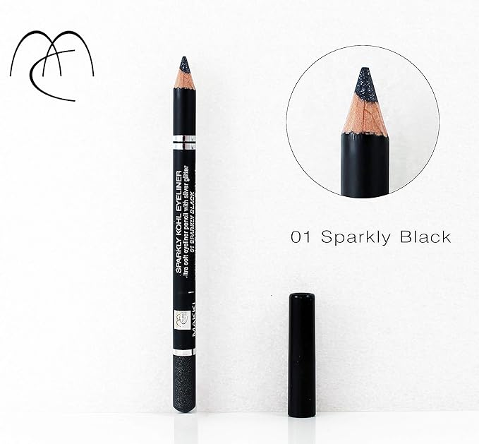 Makki Sparkly Black Eyeliner Pencil Sparkling Colour Shade 01 with silver glitter Shimmery Eye liner - Image 2