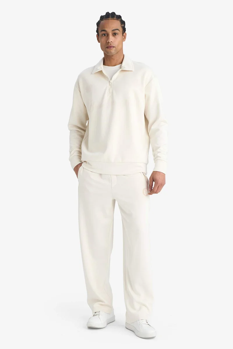 ديفاكتو Relax Fit Polo Neck Half Zippered Modal Sweatshirt