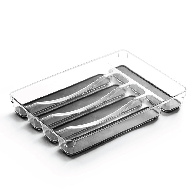 BINO BINO 5Slot Silverware Organizer for Drawer  Plastic Utensil Organizer for Kitchen Drawers  Silverware Tray for Drawer Organization  Utensil Kitchen Drawer Organizer wGrip Lining Grey