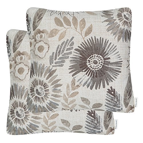 Mika Home Pack of 2 Decorative Throw Pillows Cases Cushion Cover for Sofa Couch Bed Sunflower Pattern 20x20 Inches Grey Cream