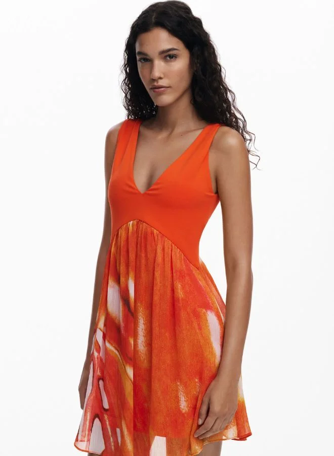 DESIGUAL SHORT DRESS WITH ETHNIC PRINT