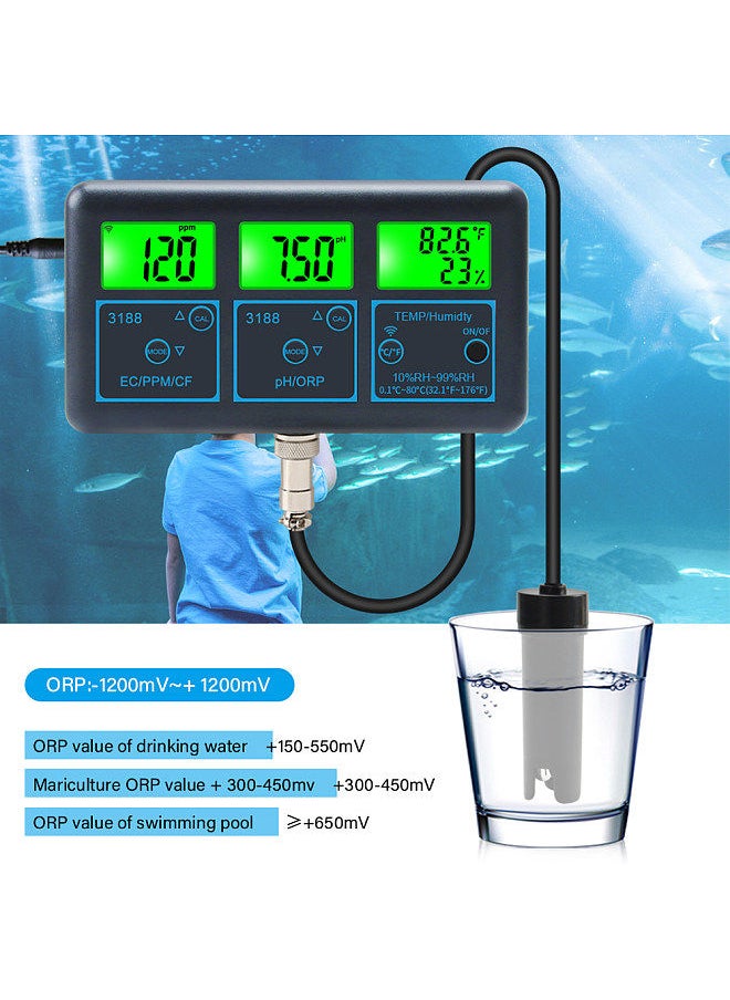 Generic - Tuya WiFi 7in1 Water Quality Tester Multi-Parameter Water Analyzer Digital Display PH/ORP/EC/PPM/CF/Humidity/Temperature Monitoring Meter for Drinking Water Aquarium Aquaculture Swimming Pool - Image 1