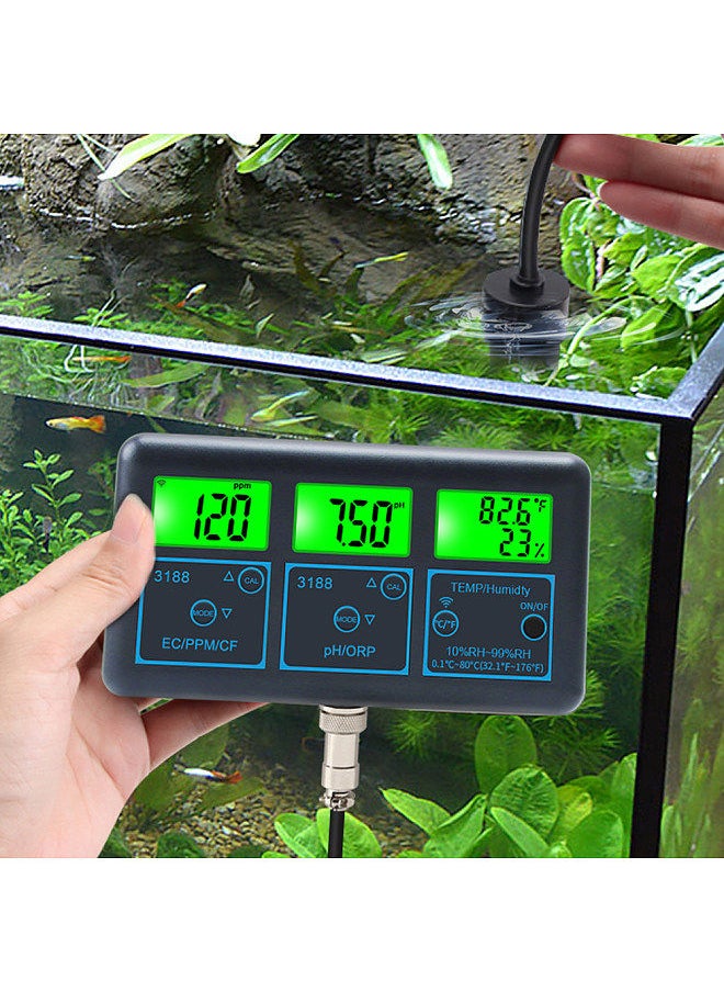 Generic - Tuya WiFi 7in1 Water Quality Tester Multi-Parameter Water Analyzer Digital Display PH/ORP/EC/PPM/CF/Humidity/Temperature Monitoring Meter for Drinking Water Aquarium Aquaculture Swimming Pool - Image 1