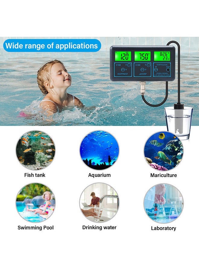 Generic - Tuya WiFi 7in1 Water Quality Tester Multi-Parameter Water Analyzer Digital Display PH/ORP/EC/PPM/CF/Humidity/Temperature Monitoring Meter for Drinking Water Aquarium Aquaculture Swimming Pool - Image 1