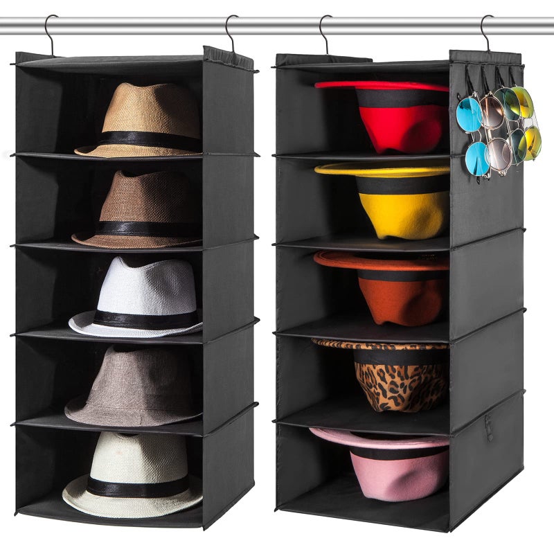 AMZOK AMZOK Hat Rack for Closet Hanging Organizer Fedora 2 Pack 10 Shelves Organization Cap Storage Cowboy Wide Brim Sunhat XL Holder Easy to Install Black