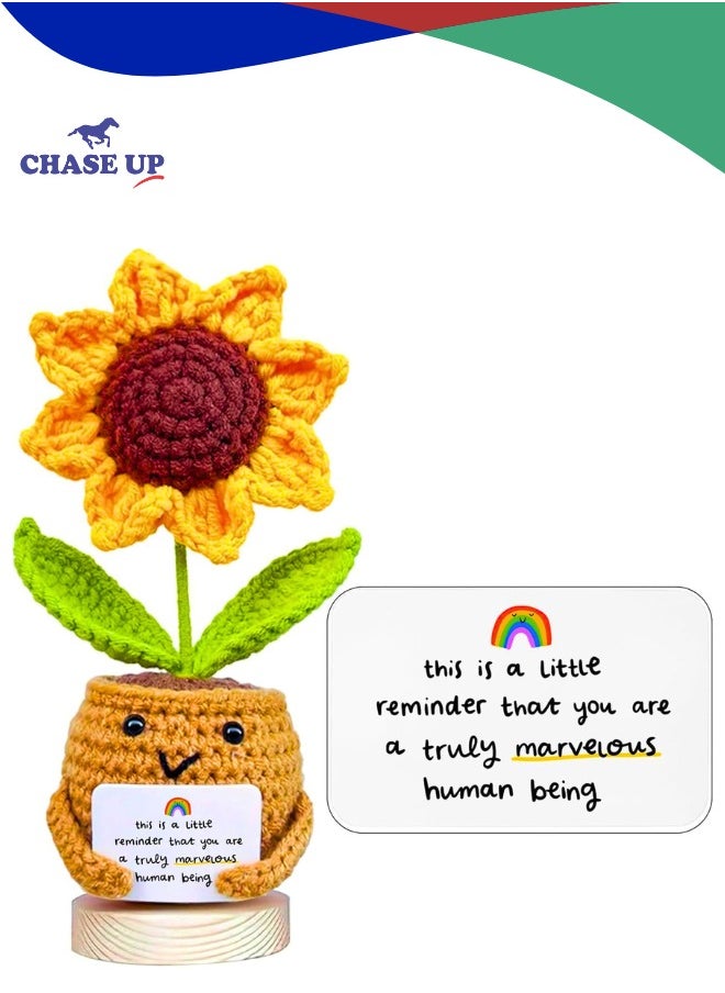Chase Up Positive Sunflower Doll Crochet with Card - This is A Little Reminder - Appreciation Gift for Coworker, Best Friend, Teacher, Sister, Mom - Christmas, Birthday, Thank You Gift for Women, Men  - Image 1