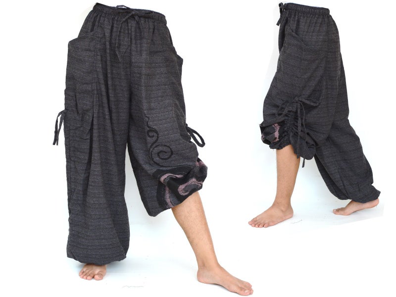 Siamrose Baggy Harem Pants Men Women, Wide Leg Yoga Lounge Trousers, Adjustable Length, 2 Pockets, One Size (Gray) - Image 4