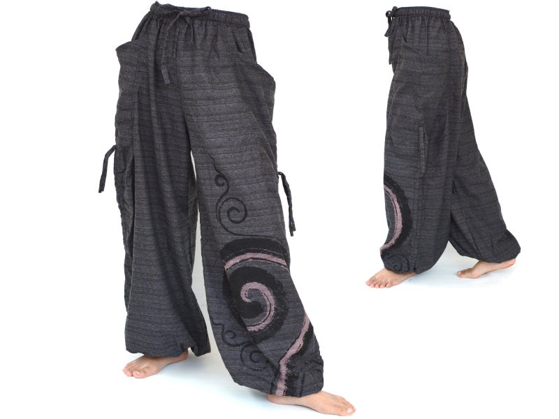 Siamrose Baggy Harem Pants Men Women, Wide Leg Yoga Lounge Trousers, Adjustable Length, 2 Pockets, One Size (Gray) - Image 3