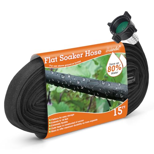 AIODE Flat Soaker Hose 15FT for Garden Beds Drip Hose Heavy Duty Save 80% Water for Vegetable Tree (15FT) - Image 1