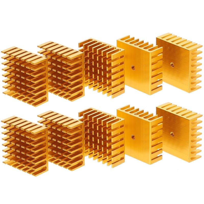 VILLCASE 10pcs Aluminum Heat Sink Cooling Fin for Ic Chip Gpu CPU Radiator Cooler 28x28x11mm Gold Thermal Conductive Block Suitable for Electronics Cooling - Image 1