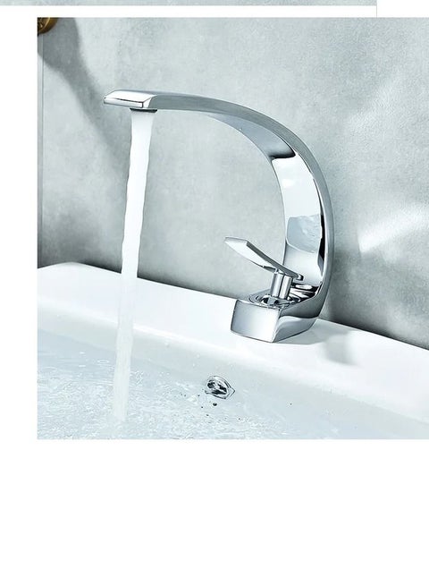 Basin mixer 1003 Resp with a high curved vault, 19.5 cm high and 20 cm long, with a handle to control water, color chrome, an imported product from Resp
