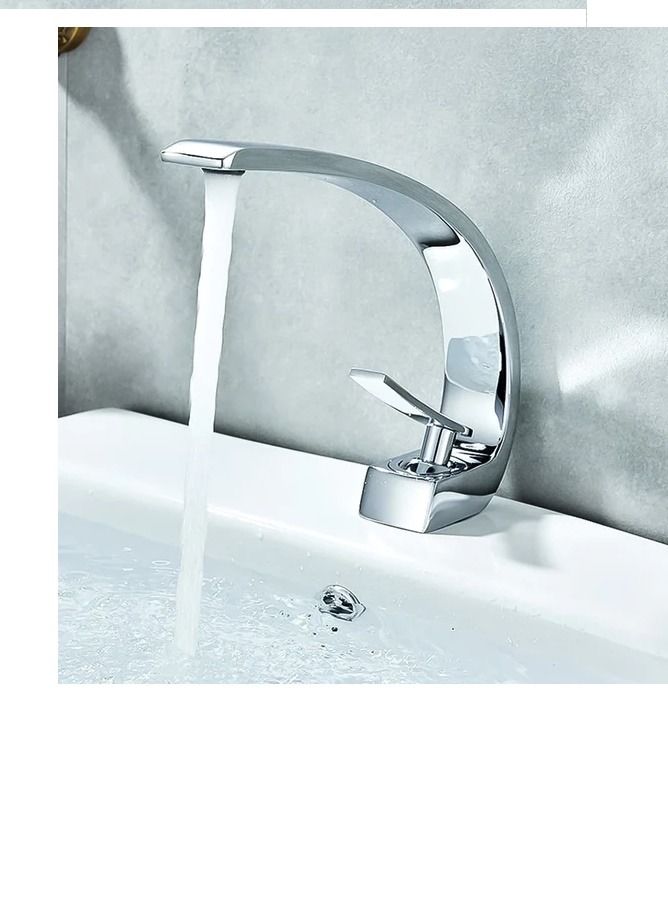 Basin mixer 1003 Resp with a high curved vault, 19.5 cm high and 20 cm long, with a handle to control water, color chrome, an imported product from Resp