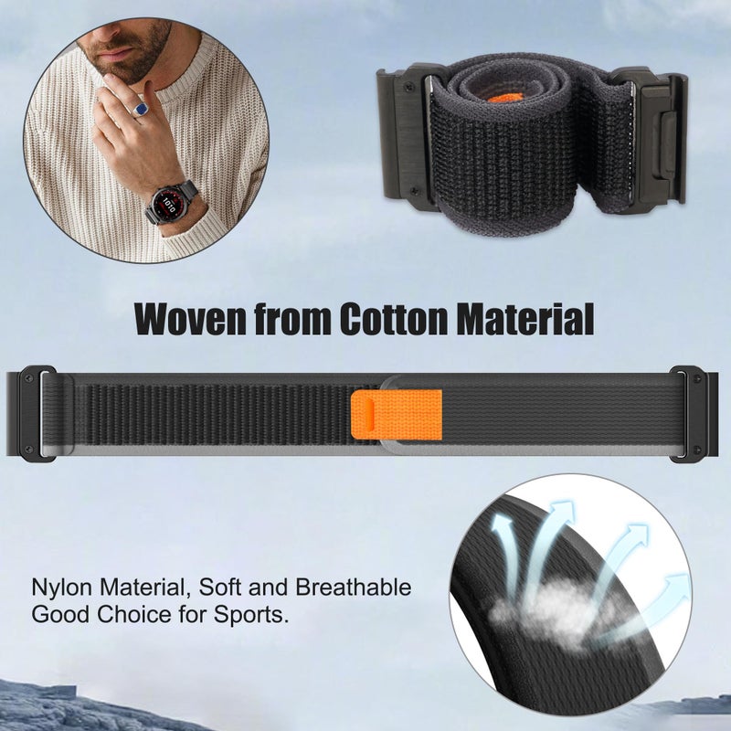 ANCOOL for Garmin Fenix 7/Fenix 6/Fenix 5 Band 22mm Quickfit Nylon Watch Bands Replacement for Fenix 7 Pro/Fenix 6 Pro/Fenix 5 Plus/Forerunner 935/945/955/Instinct 2(Black/Grey) - Image 3