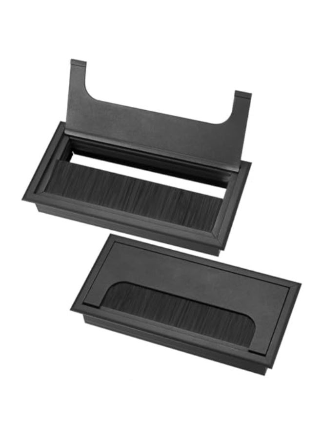 2 قطعة غطاء كابل، 80 × 160 مم غطاء فتحة سلك ألمنيوم، منظم غطاء كابل، غطاء فتحة سلك للألمنيوم لإدارة أسلاك مكتب الكمبيوتر - Image 1