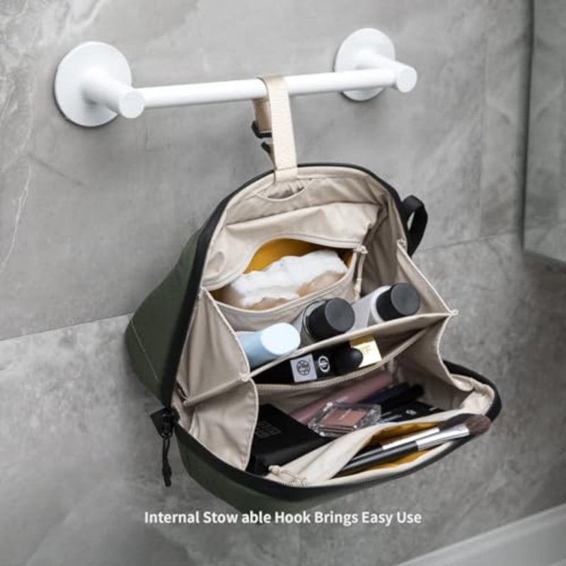 Travel hanging toiletry bag for men, waterproof nylon, black, large capacity with multiple compartments and hook for easy organization - Image 4