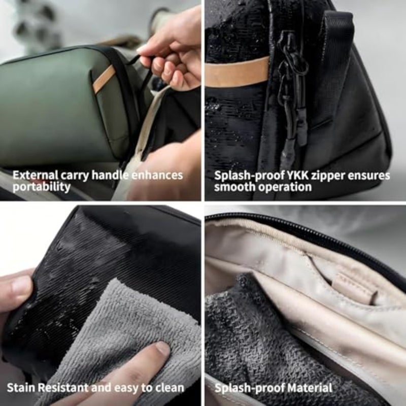Travel hanging toiletry bag for men, waterproof nylon, black, large capacity with multiple compartments and hook for easy organization - Image 5
