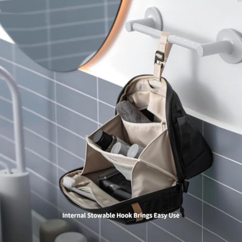 Travel hanging toiletry bag for men, waterproof nylon, black, large capacity with multiple compartments and hook for easy organization - Image 2