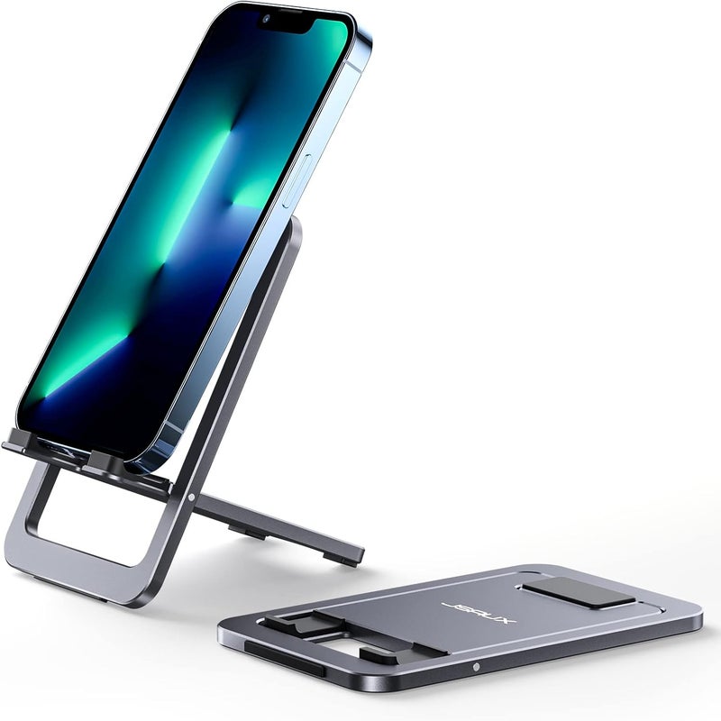 jsaux Cell Phone Stand, Foldable Aluminum Adjustable Phone Holder for Desk Portable Travel Holder Office Desk Accessories for iPhone 17 16 15 14 13 12 Pro Max X Xr Samsung S22 S21 Switch Grey - Image 1
