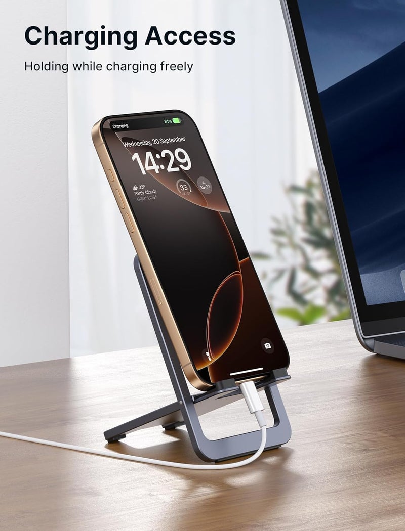jsaux Cell Phone Stand, Foldable Aluminum Adjustable Phone Holder for Desk Portable Travel Holder Office Desk Accessories for iPhone 17 16 15 14 13 12 Pro Max X Xr Samsung S22 S21 Switch Grey - Image 3